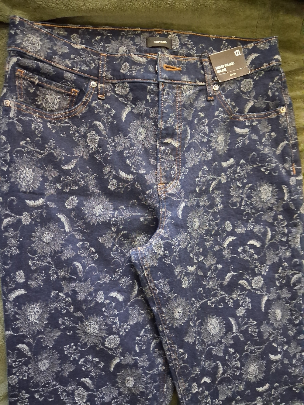 Express Women's Navy Blue Floral High-Rise Jeans